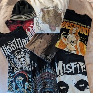 Affliction And Metal Bands 8 T Shirt  Bundle Graphic Shirts + Bling Hoodie